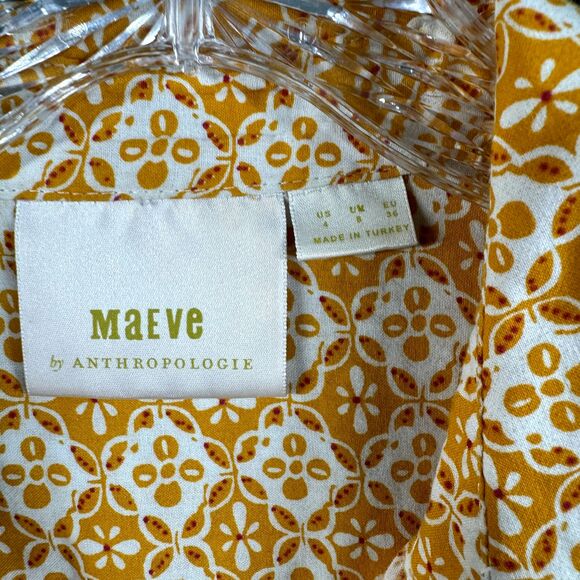 Maeve Antropologie Petrin Top Women's 4 Orange White Geometric Button Down - Picture 3 of 7